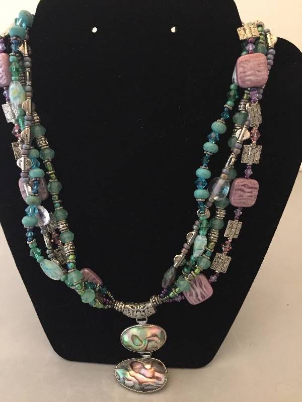 lot 50 image: Abolone & Crystal Stone Multi Strand Necklace