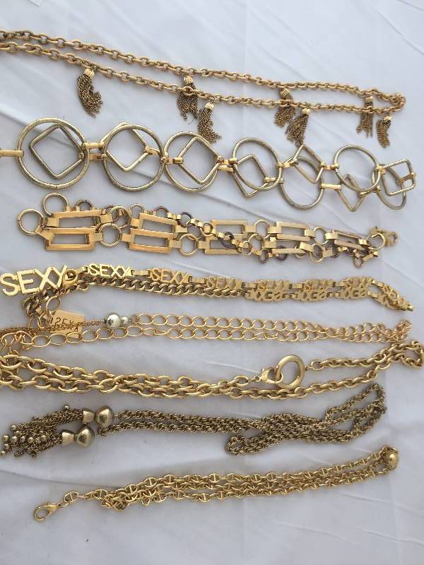 lot 94 image: 8 Goldtone Chain Metal Belts