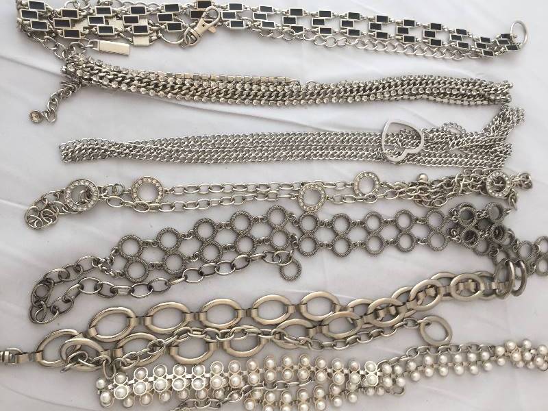 lot 138 image: 7 Silvertone Chain Metal Belts