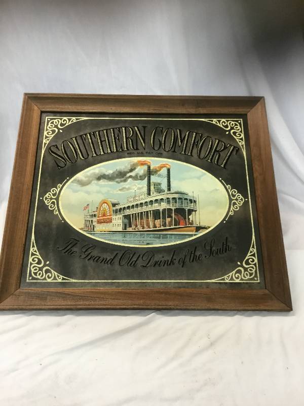 lot 14 image: Antique Southern Comfort Mirror - with Paddle Boat in the middle