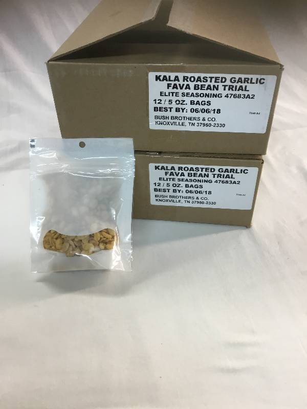 lot 36 image: 11 boxes of Kala Roasted Garlic Fava Bean Trail - 132, 5 oz Bags