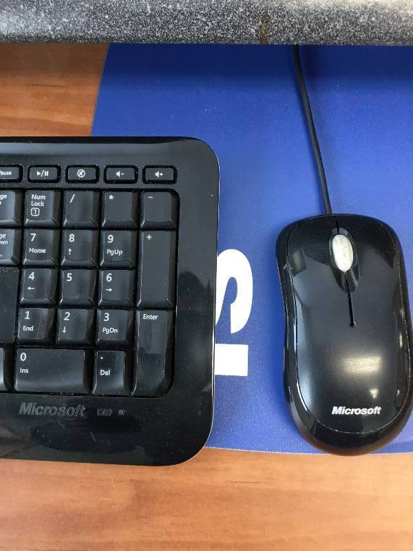 lot 28 image: Microsoft Wireless Key Board, And Wired Mouse, Ethernet Cables, Monitor and printer cables,