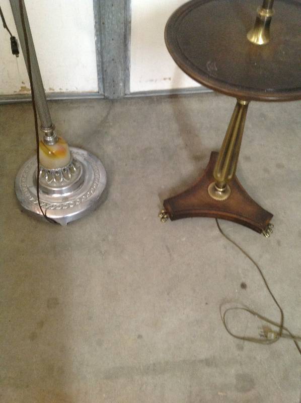 lot 74 image: Two Tall Antique Lights - One Has a Small Table on it