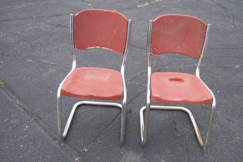 Pair of Vintage Metal Chairs, Red