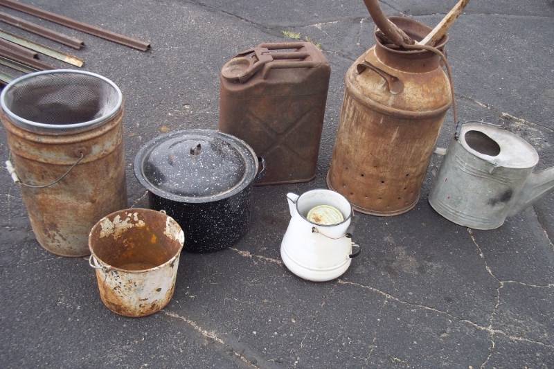 Assorted Vintage Cans with Cream can and gas can
