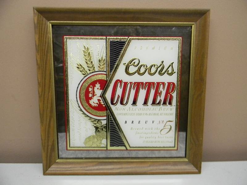 lot 12 image: Coors Cutter Non-Alcoholic Beer Bar SignMirror - Bar Pub Sign Decor Vtg 1991 - Approx - 16 by 16 - See Pictures