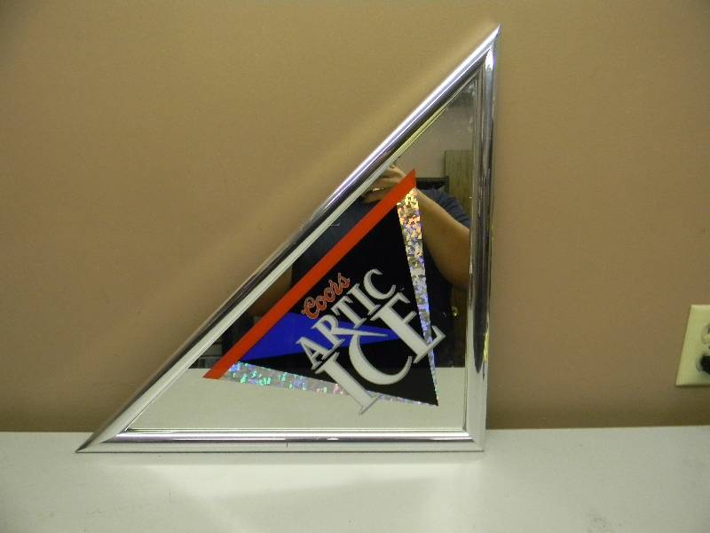 lot 13 image: VINTAGE 1995 COORS ARTIC ICE BEER BAR SIGN MIRROR - DISCO DESIGN CHROME WOOD FRAME - APPROX 28 BY 14 - SEE PICTURES