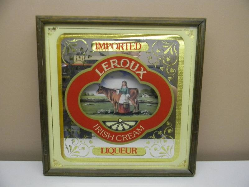 lot 14 image: Vintage Kilkenny Leroux Irish Creme Liqueur Bar 3D Mirror Sign Wood Frame 17 BY 17BY 2 - NICE SEE PICTURES