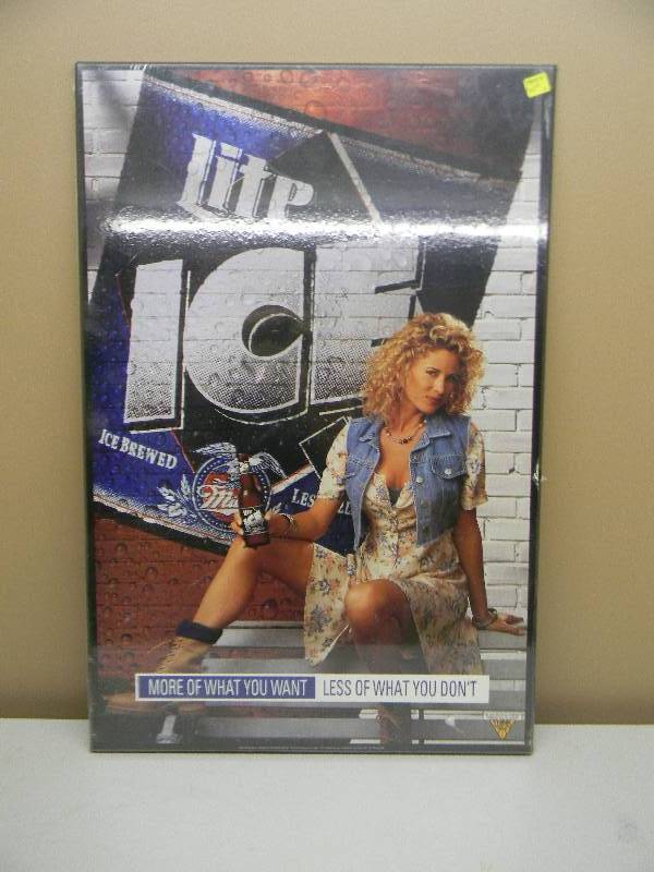 lot 19 image: VINTAGE MILLER LITE ICE LADY BAR SIGNHARDBOARD - APPROX 20 BY 30 - SEE PICTURES