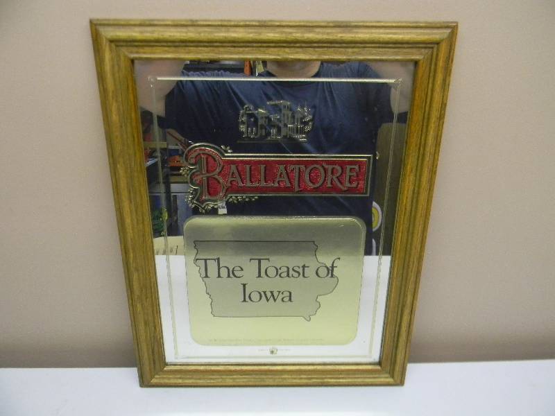 lot 26 image: VINTAGE & RARE Ballatore Champagne Sparkling Wine The Toast Of Iowa Mirror Bar Decor Sign  Mirror - APPROX 15 BY 19 - SEE PICTURES