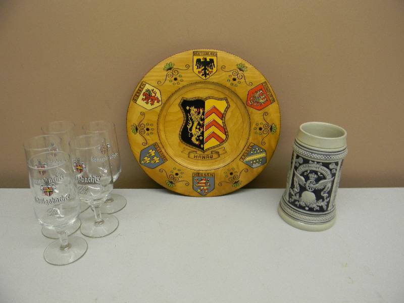 lot 30 image: GERMAN BEER COLLECTION - WALL HANGING BAR SIGN - GERMAN STEIN - KONIGSBACHER PILS GLASSES - NICE COLLECTION - SEE PICTURES