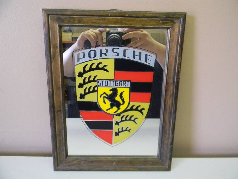 lot 39 image: Vintage Rare Porsche Stuttgart Advertising Mirror Framed - APPROX 11 x 14 - SEE PICTURES