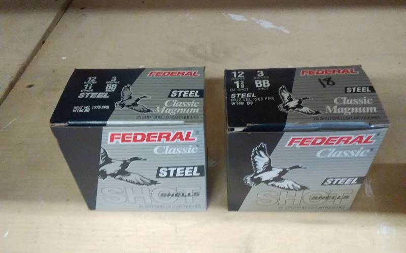 lot 6 image: 1-Box 25 Count, 1-Box 18 Count 12 Ga. Federal 3 Inch BB Shot Steel