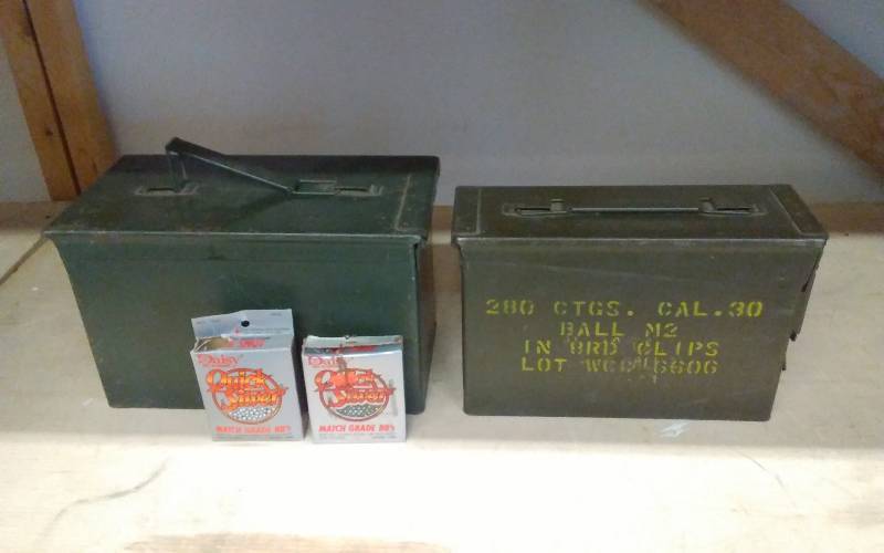 lot 10 image: 2-Ammo Cans, 2-Partial Boxes Of BBs