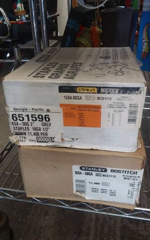 lot 56 image: 2-Boxes Stanley 16 Ga. 12 Inch Wide By 2 Inches Long (11,400 Each Box)