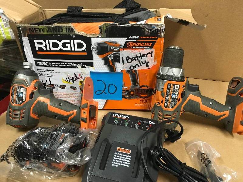 Ridgid 18-Volt Lithium-Ion Cordless Brushless DrillDriver and Impact Driver Combo Kit w(1) 1.5Ah Batteries, Charger in working conditions