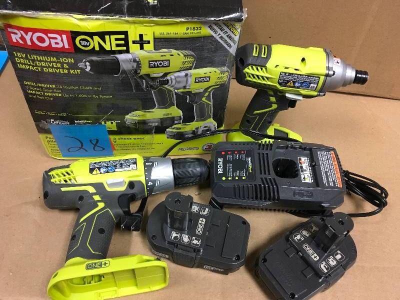 Ryobi 18-Volt ONE Lithium-Ion Cordless DrillDriver and Impact Driver Combo Kit with (2) 1.3 Ah Batteries, Charger in working conditions