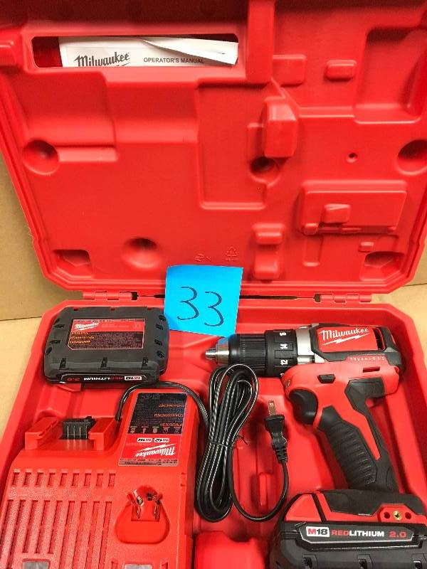 Milwaukee M18 18-Volt Lithium-Ion Brushless Cordless 12 in. Compact DrillDriver Kit W (2) 2.0Ah Batteries, Charger & Hard Case