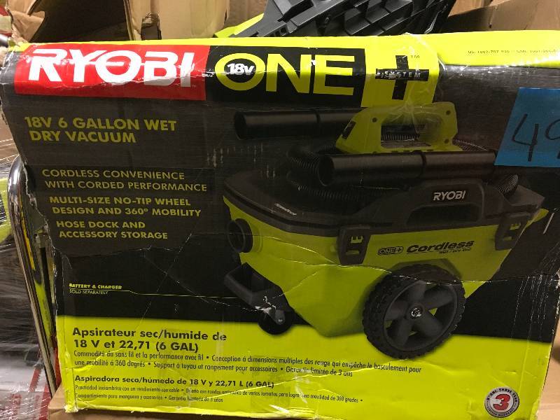 Ryobi 8-Volt ONE 6 Gal. Cordless WetDry Vacuum (Tool Only) with Hose, Crevice Tool, Floor Nozzle and Extension Wand