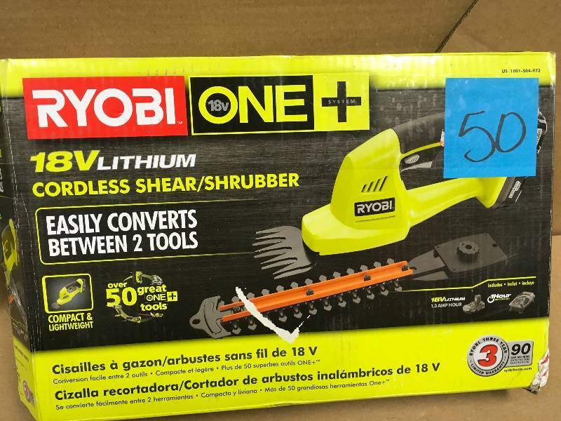 Ryobi ONE 18-Volt Lithium-Ion Cordless Grass Shear and Shrubber Trimmer - 1.3 Ah Battery and Charger Included