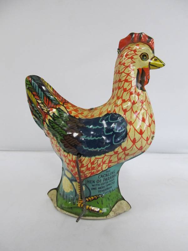 lot 96 image: Working Vintage CACKLING HEN OF PARADISE Tin Toy
