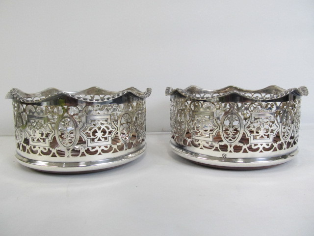 lot 44 image: Pair of Antique Hallmarked English Silverplated Wine Coasters
