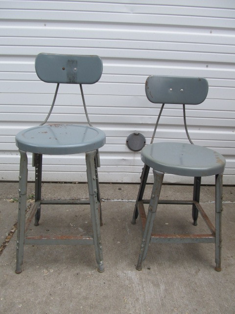 lot 52 image: 2 Vintage Industrial Steel Shop Stools
