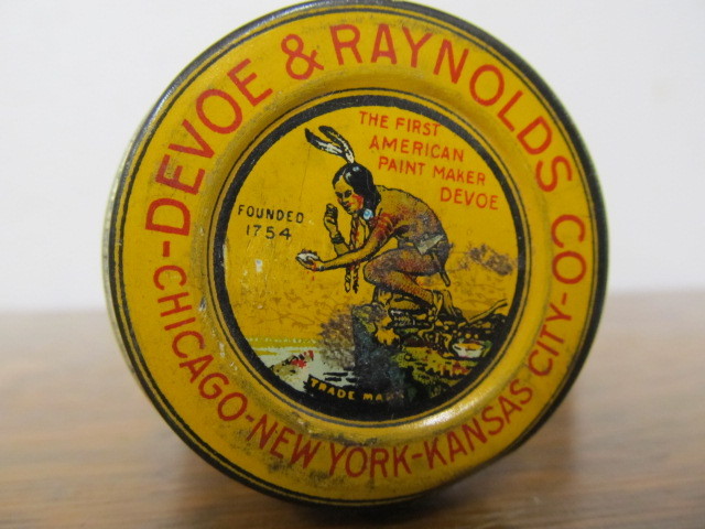 lot 58 image: Vintage DeVoe & Reymonds Poster and Card Color Sample Paint Jars