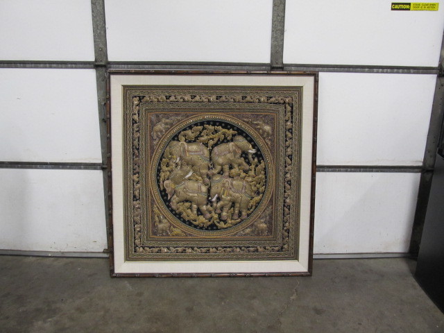 lot 60 image: HUGE Hand Made Sequined Thailand Elephant Artwork