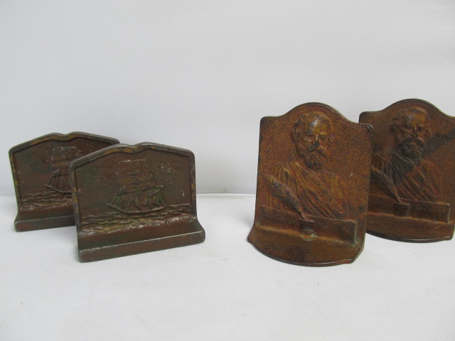 lot 107 image: 2 Sets of Antique Bookends