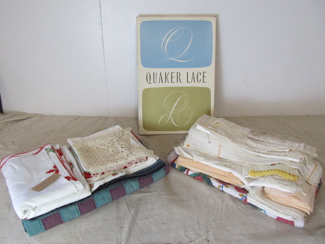 lot 135 image: Large Lot of Vintage Hand Made etc Crocheted Doilies Tablecloths Damask