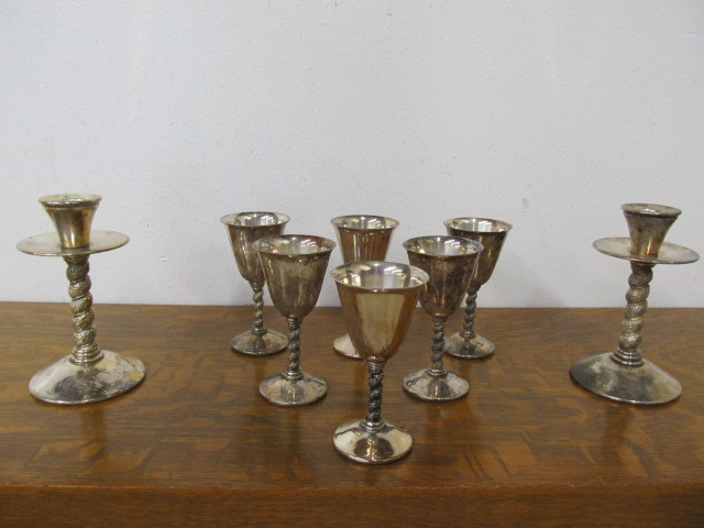 lot 175 image: Set of Vintage Spanish Silverplated Goblets & Candlesticks