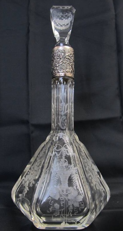 lot 3 image: Beautiful 19th Century Etched Crystal & Sterling silver Decanter