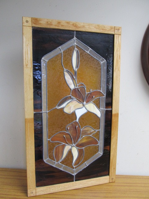 lot 206 image: Large Vintage Framed Stained Glass Window