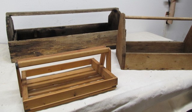 lot 215 image: 3 VintagePrimitive Wooden Tool Carriers