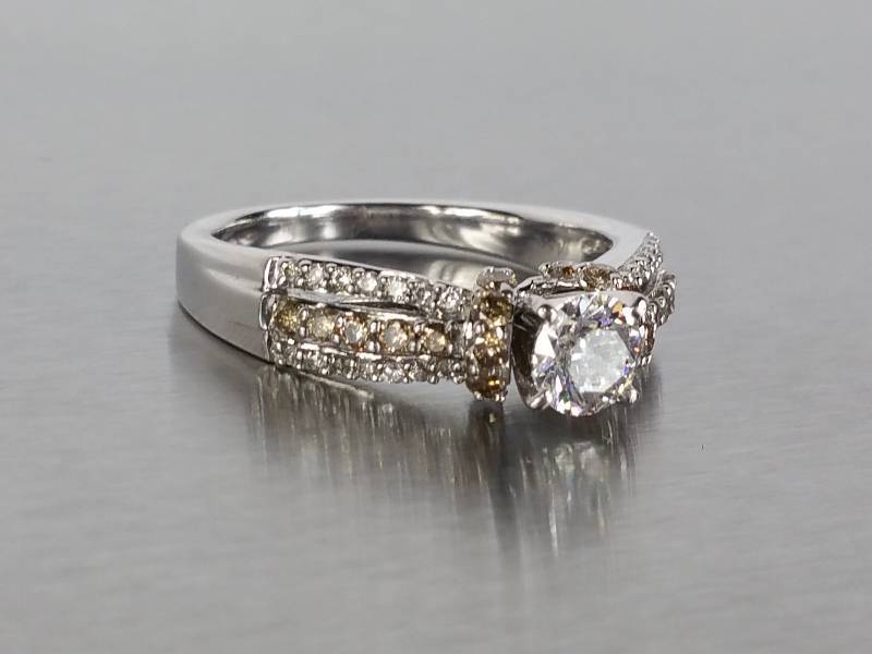 12 Carat Center Diamond 14k Gold Ring with Many Accent Diamonds