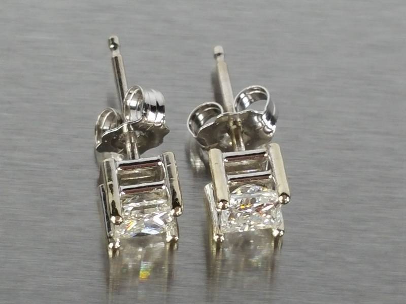 12 Carat Princess Cut Diamond Stud Earrings in 14k Gold