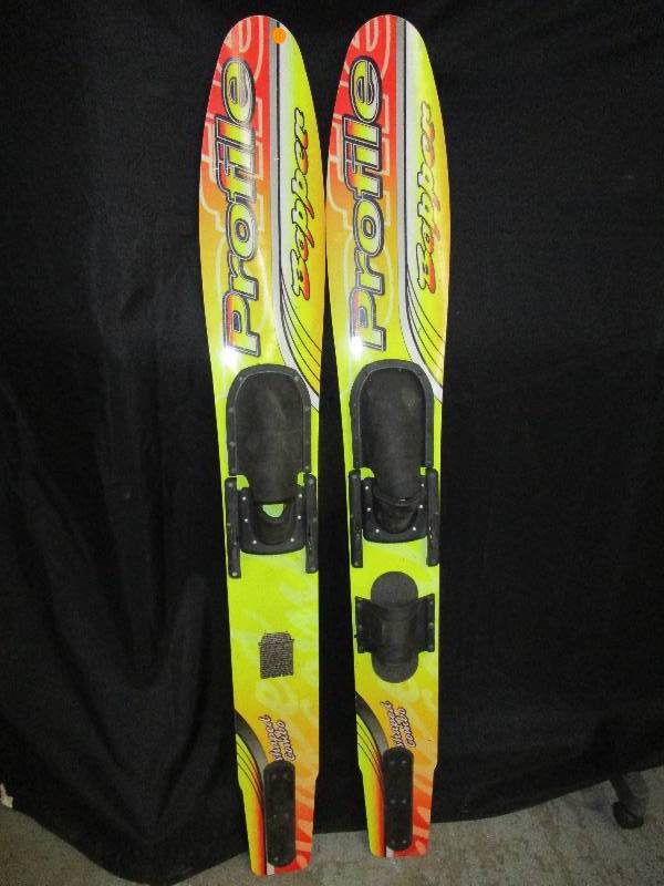 lot 13 image: 1 Pr Jr. Water Skis-Yellow Profile Bopper Look Unused Shaped Combo