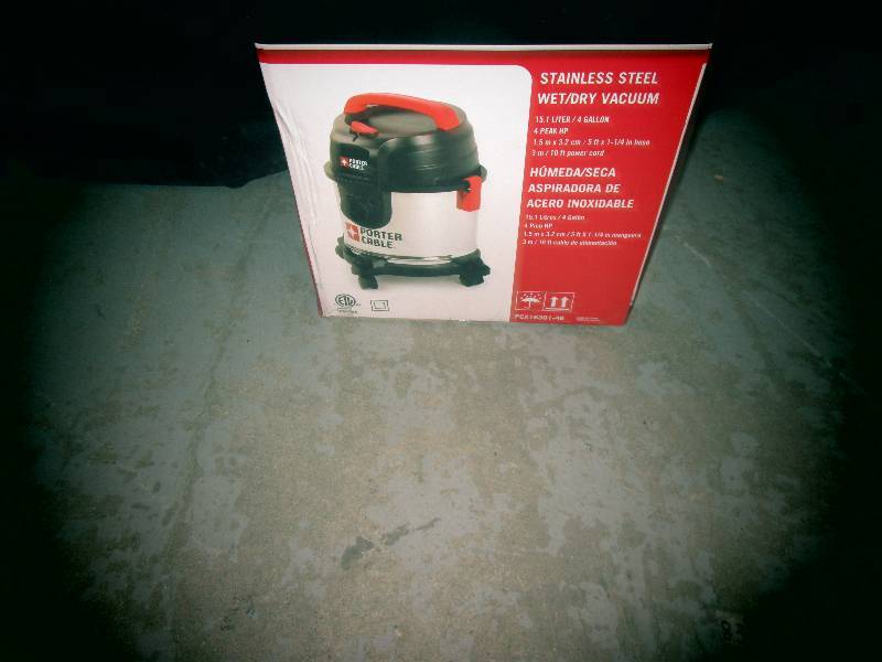lot 25 image: Porter Cable4 Gallon  Stainless Steel Wet Dry Vac still in Box Unused