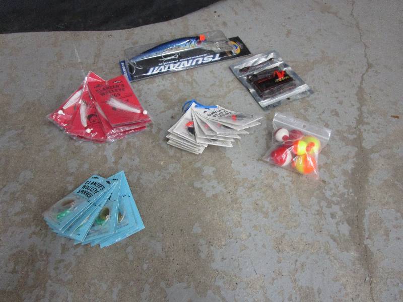 lot 117 image: 12 Jigs, 24 Spinners, Fish Bait, Bobbers and  2 12 Sardine Bunker TS Mega Minnow