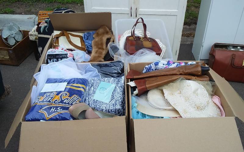 4-Boxes Of Clean Vintage Clothing-Fancy Old Dresses, Shoes, Hats, Purses, Furs