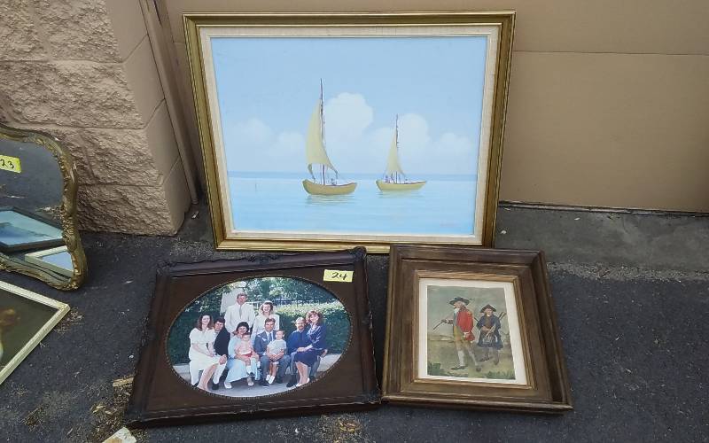 Sailboat Painting 34x29 By Domingo Fabian, Old Frame, Old Golfers Society
