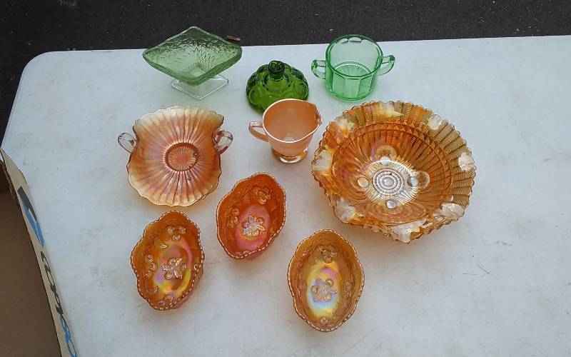 Carnival Glass & Green Glassware