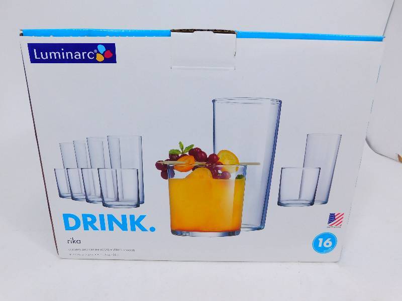 lot 20 image: Luminarc 16 Glass Set Of Rika Coolers And On The Rocks