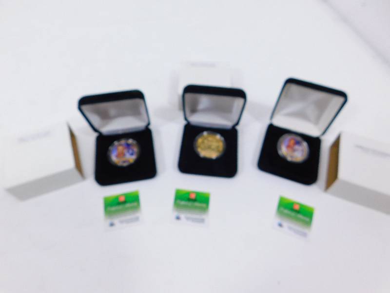 lot 31 image: NFL Brett Favre  Certificate Of Authenticity Coin & Adrian Peterson Certificate Of Authenticity Coin
