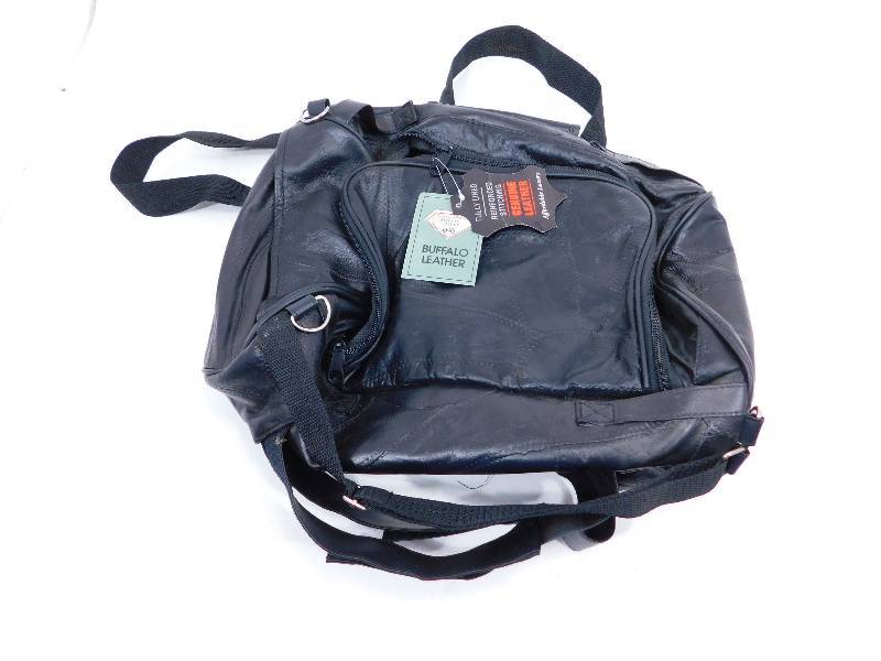 lot 81 image: 16 Genuine Black Leather Motorcycle Luggage Rack Bag