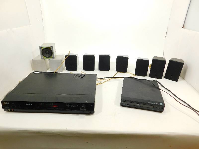 lot 98 image: RCA---- AM-FM, Etc. Surround Sound System  & Magnavox DVD Player & Ten Speakers