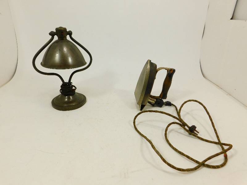 lot 141 image: Antique Electric Iron & Antique Lamp