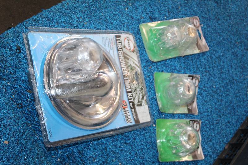 lot 67 image: Lot of (3) Danco Tub Shower Trim Ring, Danco Replacement Delta Faucet Handle, Danco Universal Facet Handle