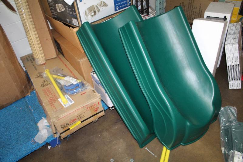 lot 35 image: Lot of (4) Playground Equipment - 2) Swings, 1) Swing Ring, 1) Wrangler 6ft Slide